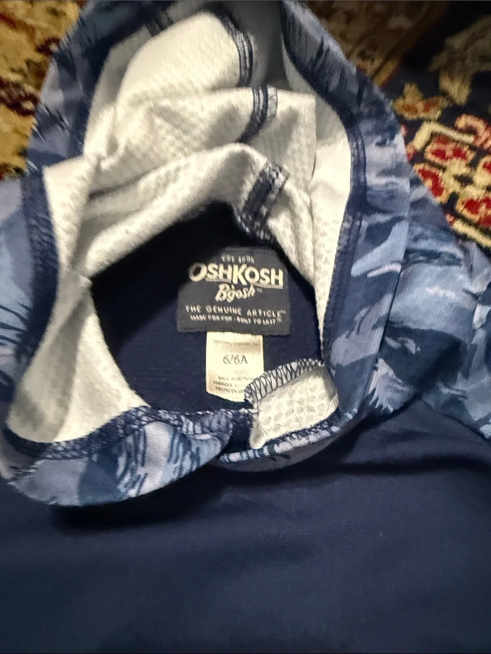 OshKosh B'gosh Navy Hoodie with Blue Patterned Sleeves